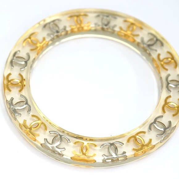 CHANEL CC Logos Clear Lucite Bangle Bracelet 7.8" Gold Tone 97P Auth w/Box #2240 - Picture 16 of 16